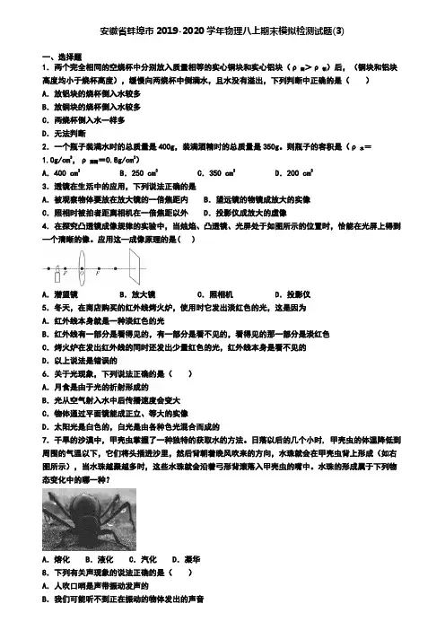 安徽省蚌埠市2019-2020学年物理八上期末模拟检测试题(3)