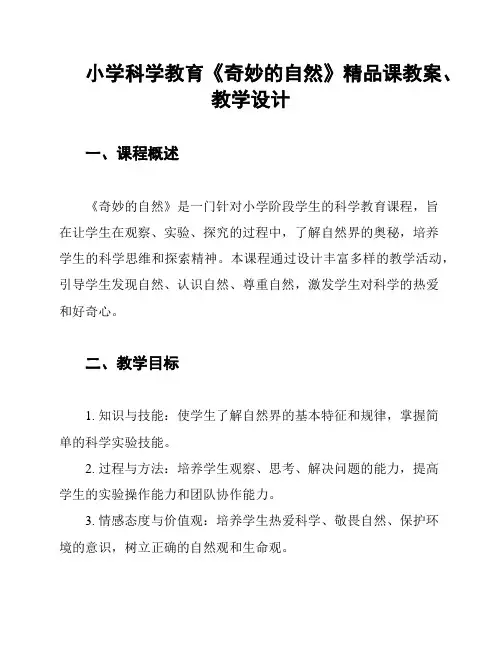 小学科学教育《奇妙的自然》精品课教案、教学设计