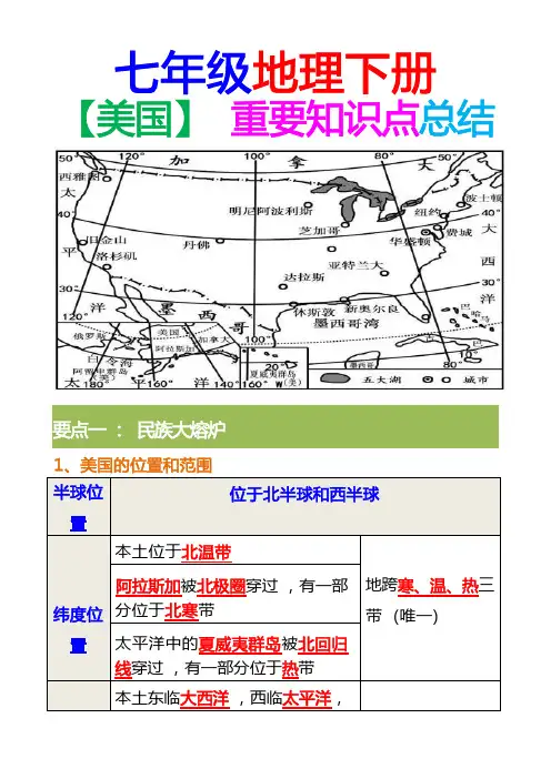 七年级地理下册、美国