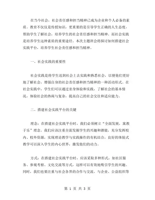 社会实践主题班会教案：搭建社会实践平台,培养学生社会责任感和担当精神