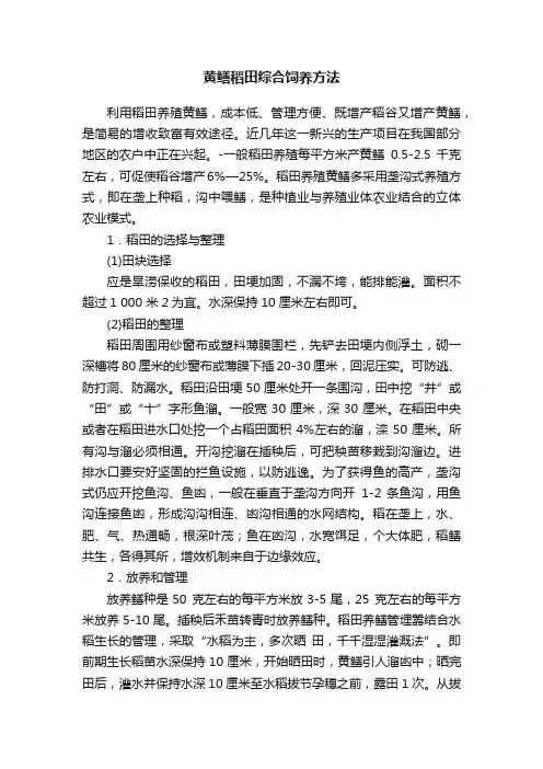 黄鳝稻田综合饲养方法