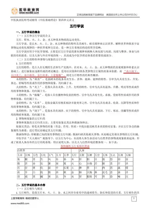 五行学说--中医执业医师考试辅导《中医基础理论》第四单元讲义