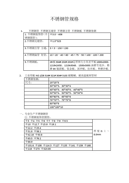 不锈钢管规格
