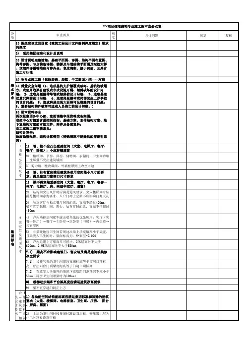 住宅结构施工图审查要点表2016年4月修订版