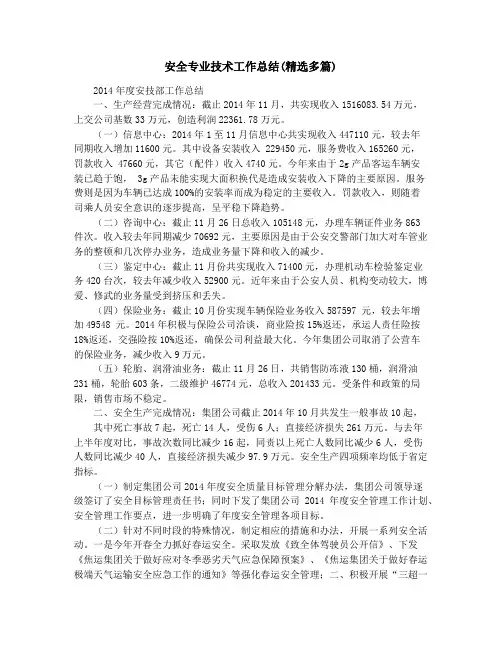 安全专业技术工作总结(精选多篇)