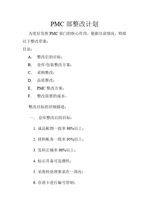 PMC部整改计划