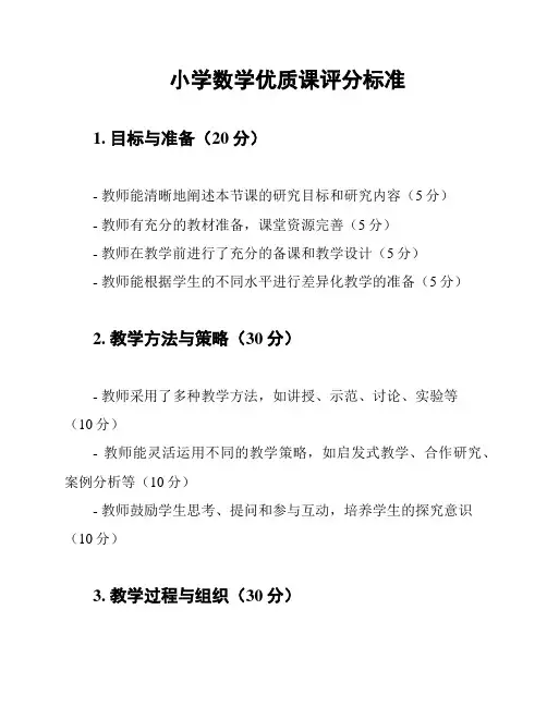 小学数学优质课评分标准