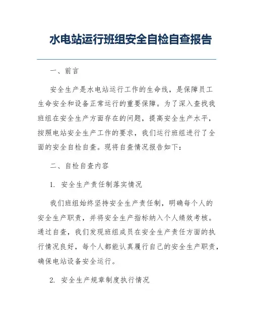 水电站运行班组安全自检自查报告