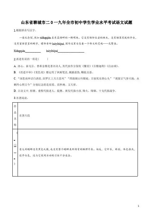 精品解析：山东省聊城市2019年中考语文试题(原卷版)