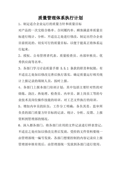 质量管理体系执行计划