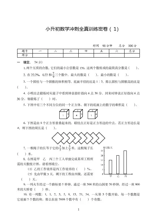 2019-2020小升初数学冲刺模拟全真训练密卷附答案(1)