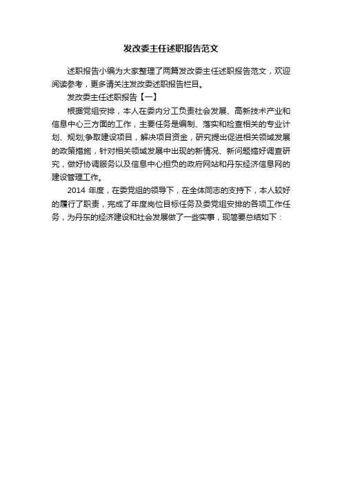 发改委主任述职报告范文
