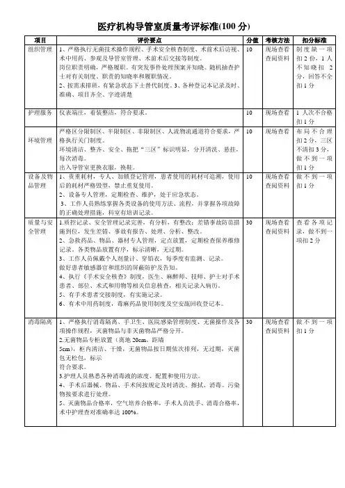医疗机构导管室质量考评标准