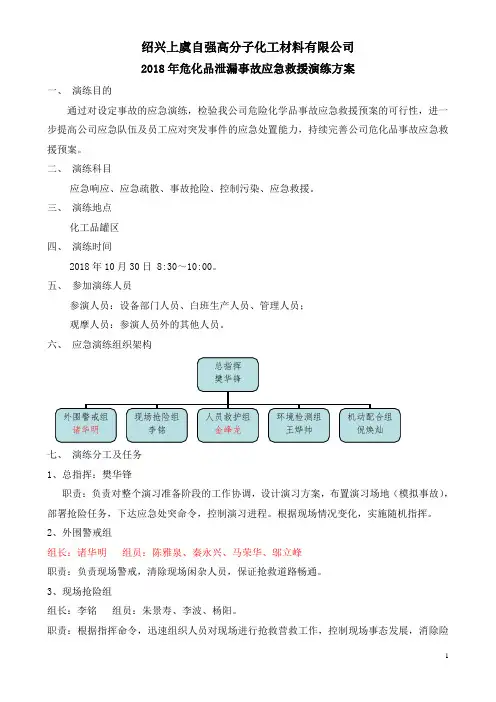 危化品泄露应急演练方案2018.7.20
