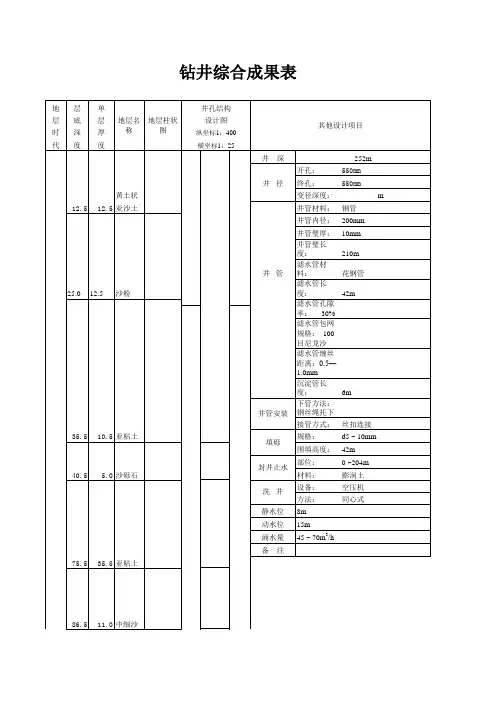 钻井综合成果表
