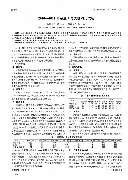 2010-2011年余茭4号大区对比试验