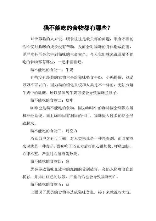 猫不能吃的食物都有哪些？