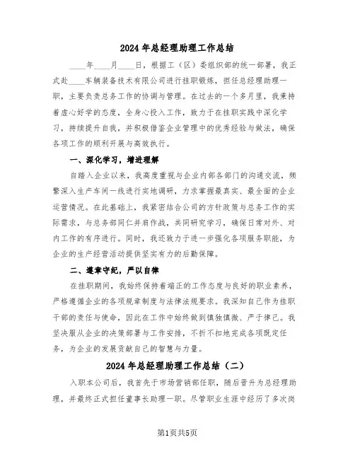 2024年总经理助理工作总结（三篇）