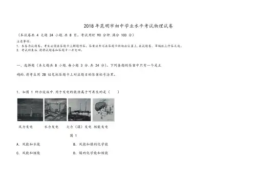 云南省昆明市2018年中考物理试题解析