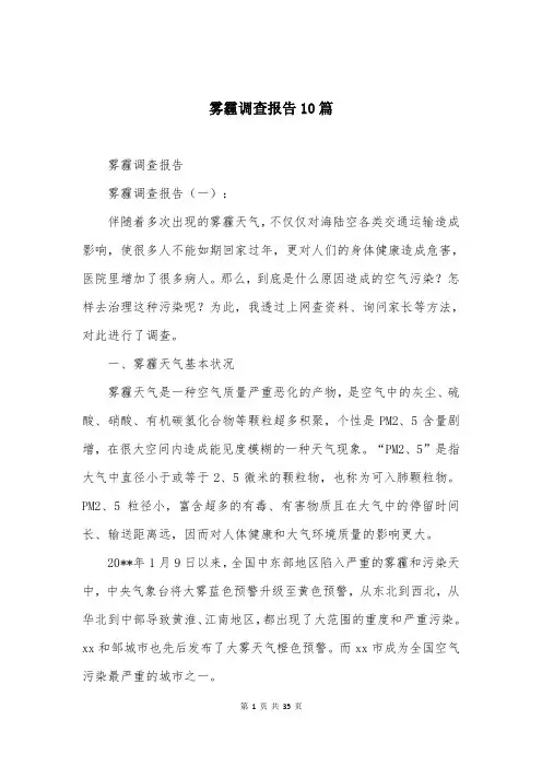 雾霾调查报告10篇