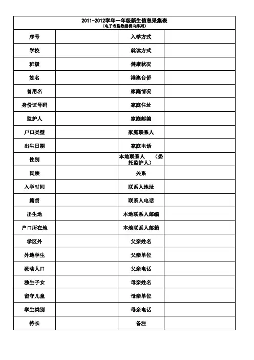 一年级新生采集表