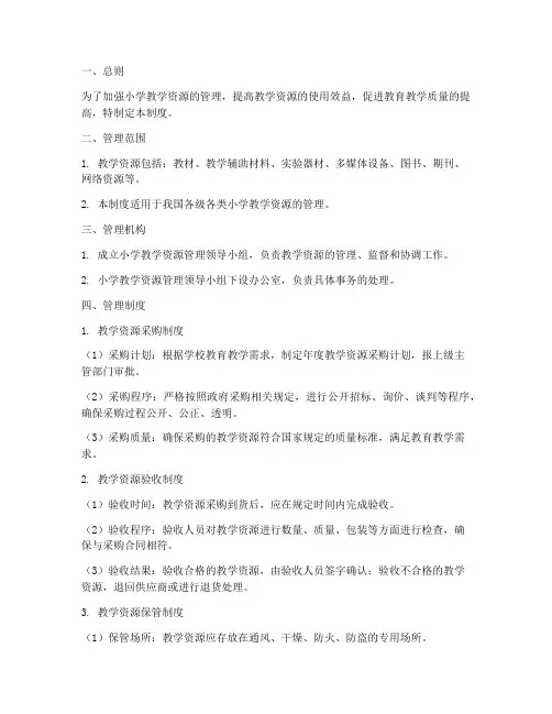 小学教学资源管理制度