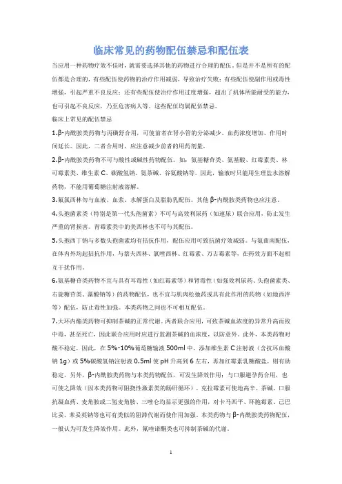 临床常见的药物配伍禁忌和配伍表