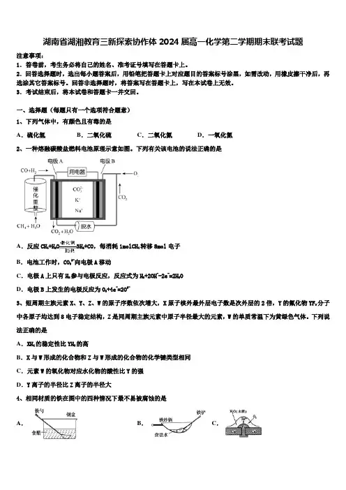湖南省湖湘教育三新探索协作体2024届高一化学第二学期期末联考试题含解析