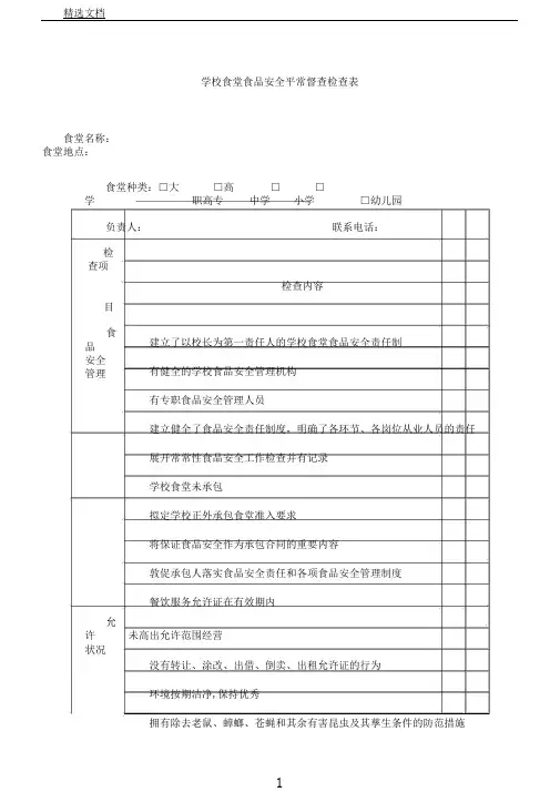 学校食堂食品安全日常监督检查表格