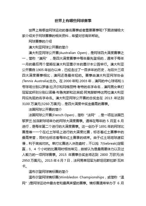 世界上有哪些网球赛事
