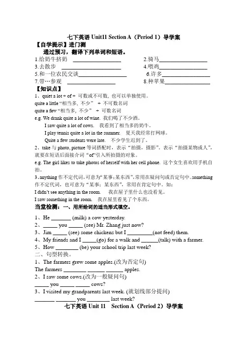 人教版七年级下册Unit 11 How was your school trip？单元导学案(无答案