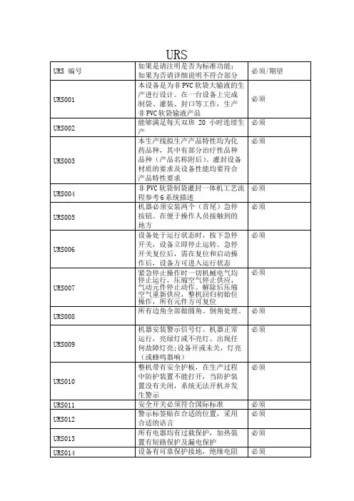 软袋生产线URS及参数
