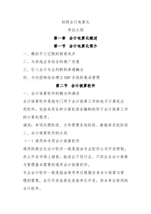 初级会计电算化考试大纲