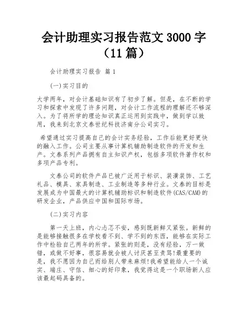 会计助理实习报告范文3000字(11篇)