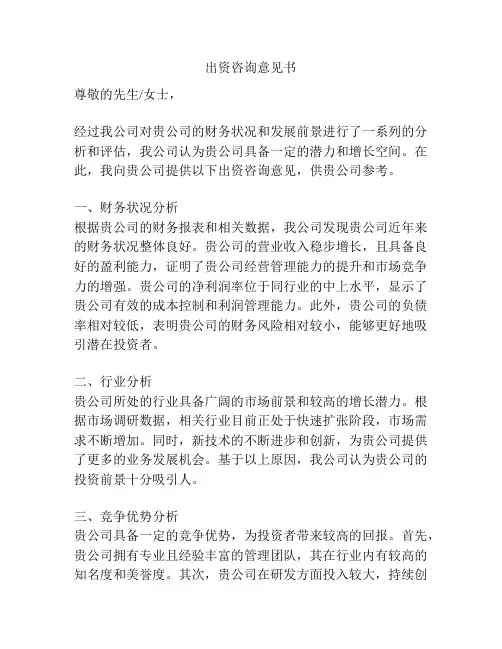出资咨询意见书