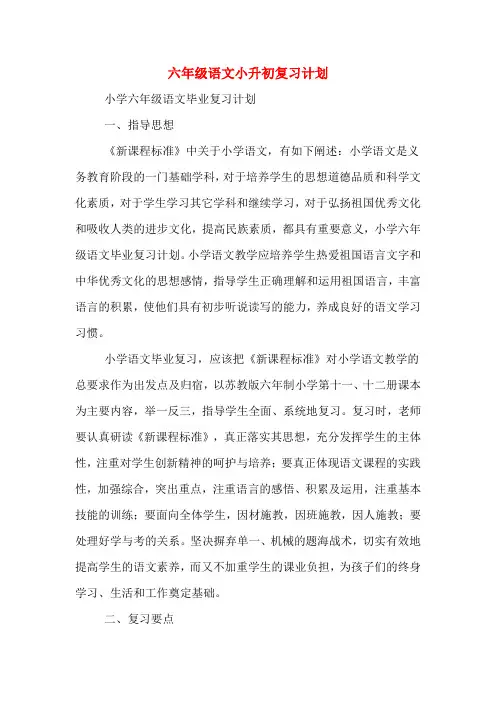 六年级语文小升初复习计划