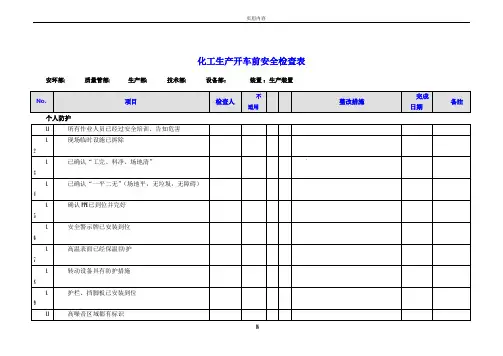 化工生产开车前安全检查表55193
