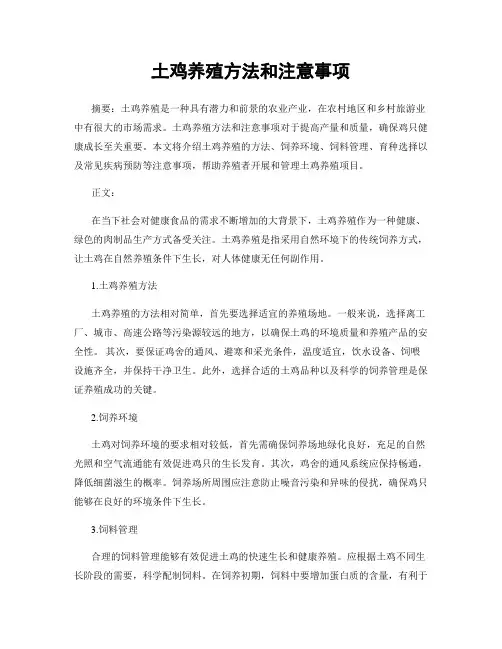 土鸡养殖方法和注意事项