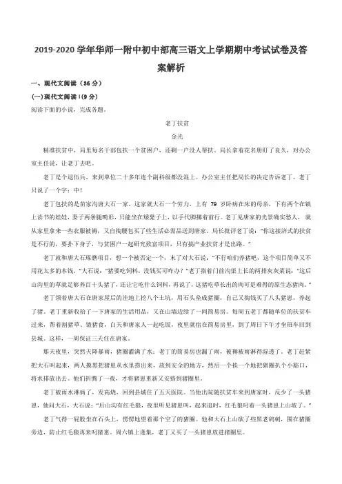 2019-2020学年华师一附中初中部高三语文上学期期中考试试卷及答案解析