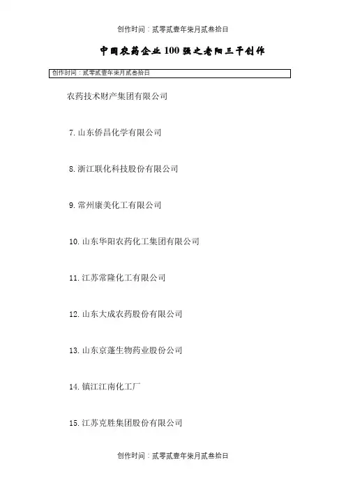中国农药企业100强
