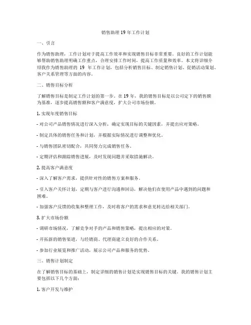 销售助理19年工作计划