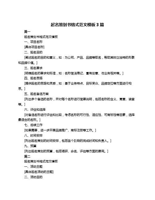 起名策划书格式范文模板3篇