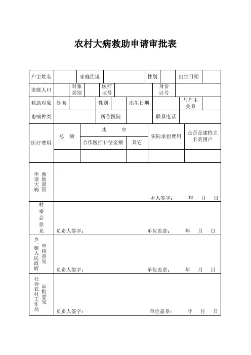 农村大病救助申请审批表