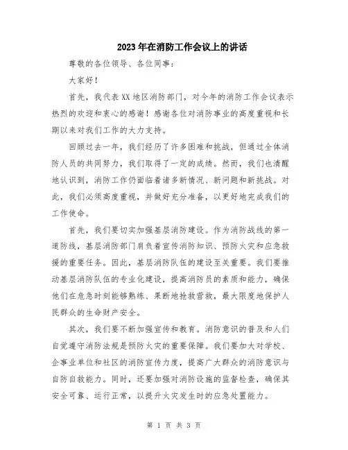 2023年在消防工作会议上的讲话