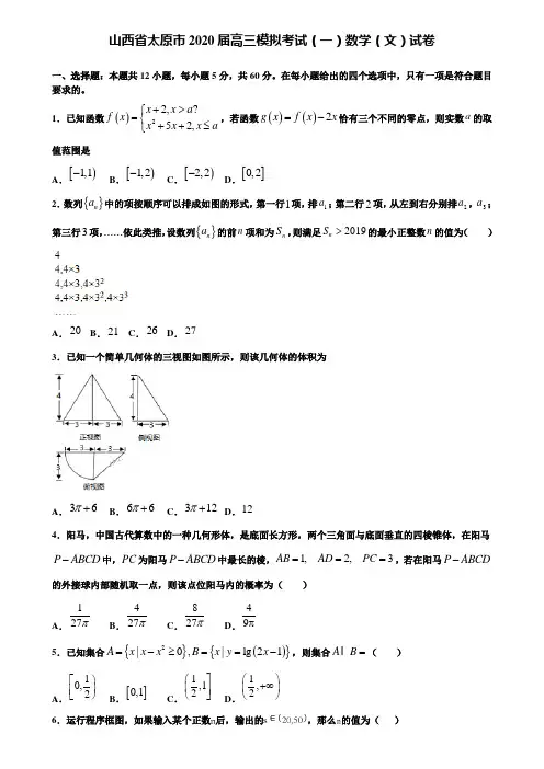 【附加15套高考模拟试卷】山西省太原市2020届高三模拟考试(一)数学(文)试卷含答案