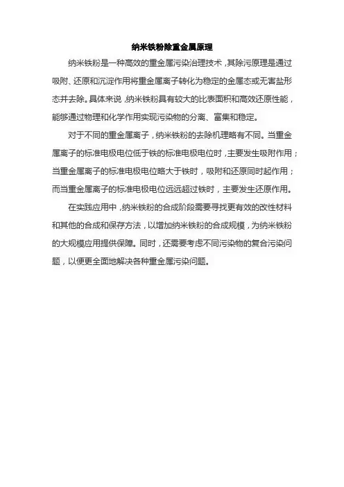 纳米铁粉除重金属原理