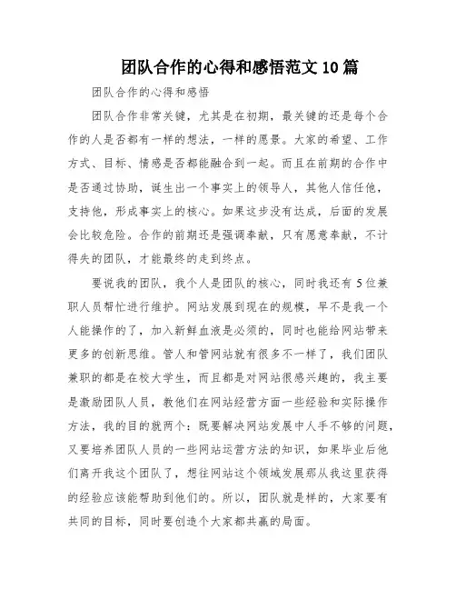 团队合作的心得和感悟范文10篇