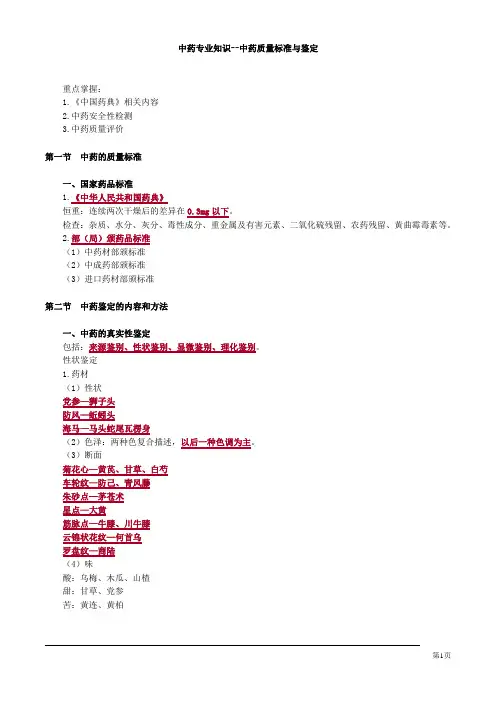 中药专业知识--中药质量标准与鉴定