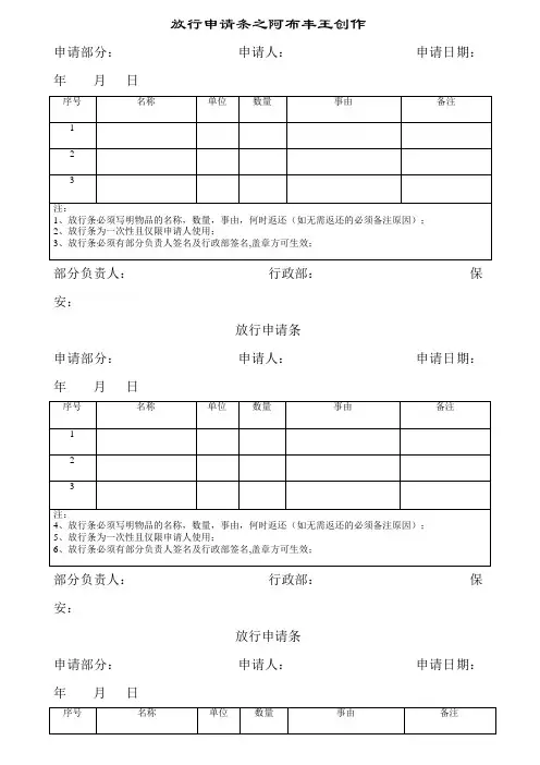 物品外出放行条