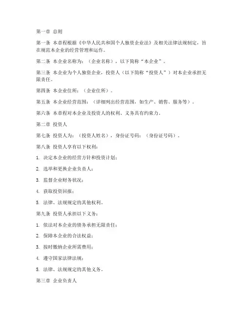 个人独资的章程模板